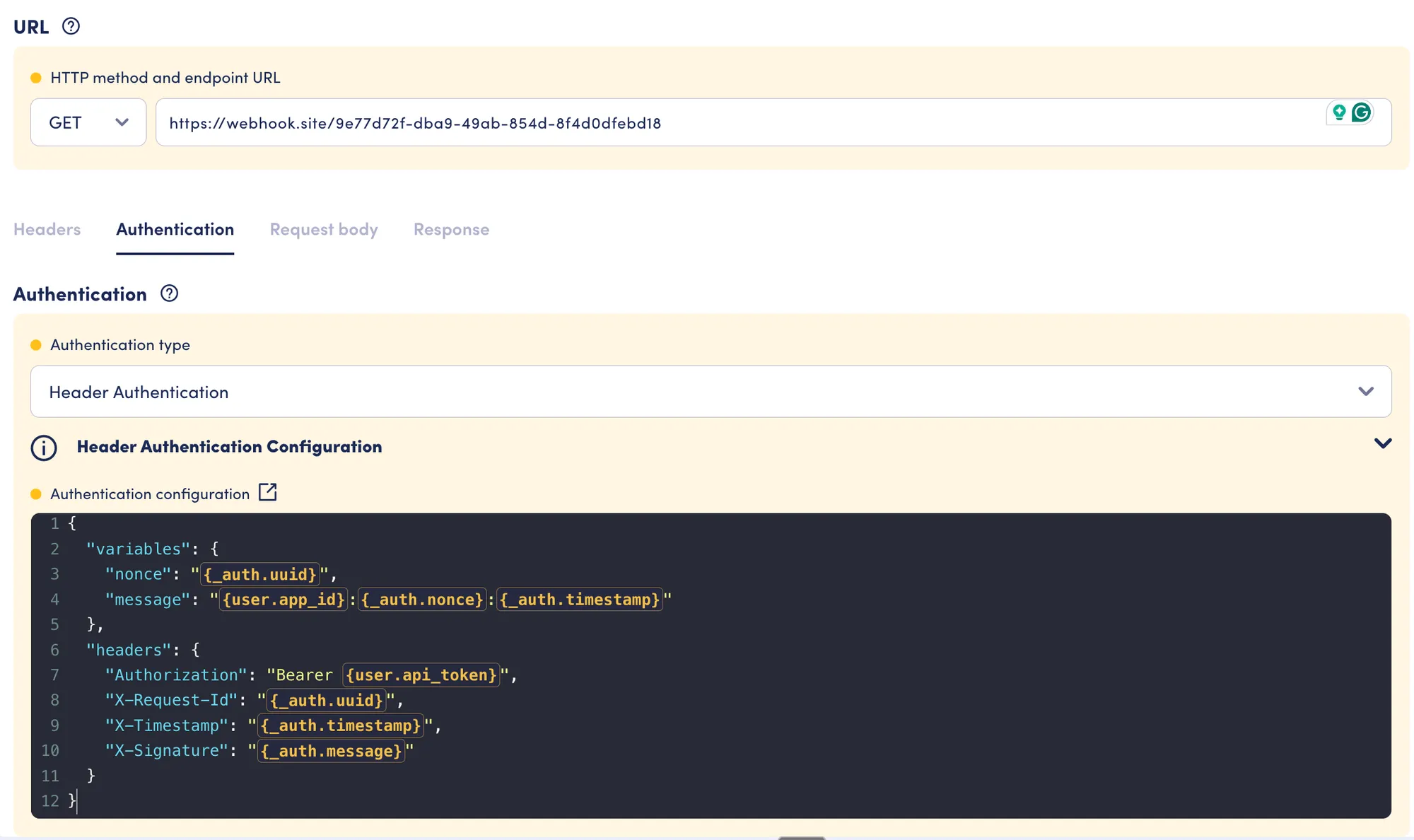 Header Authentication configuration