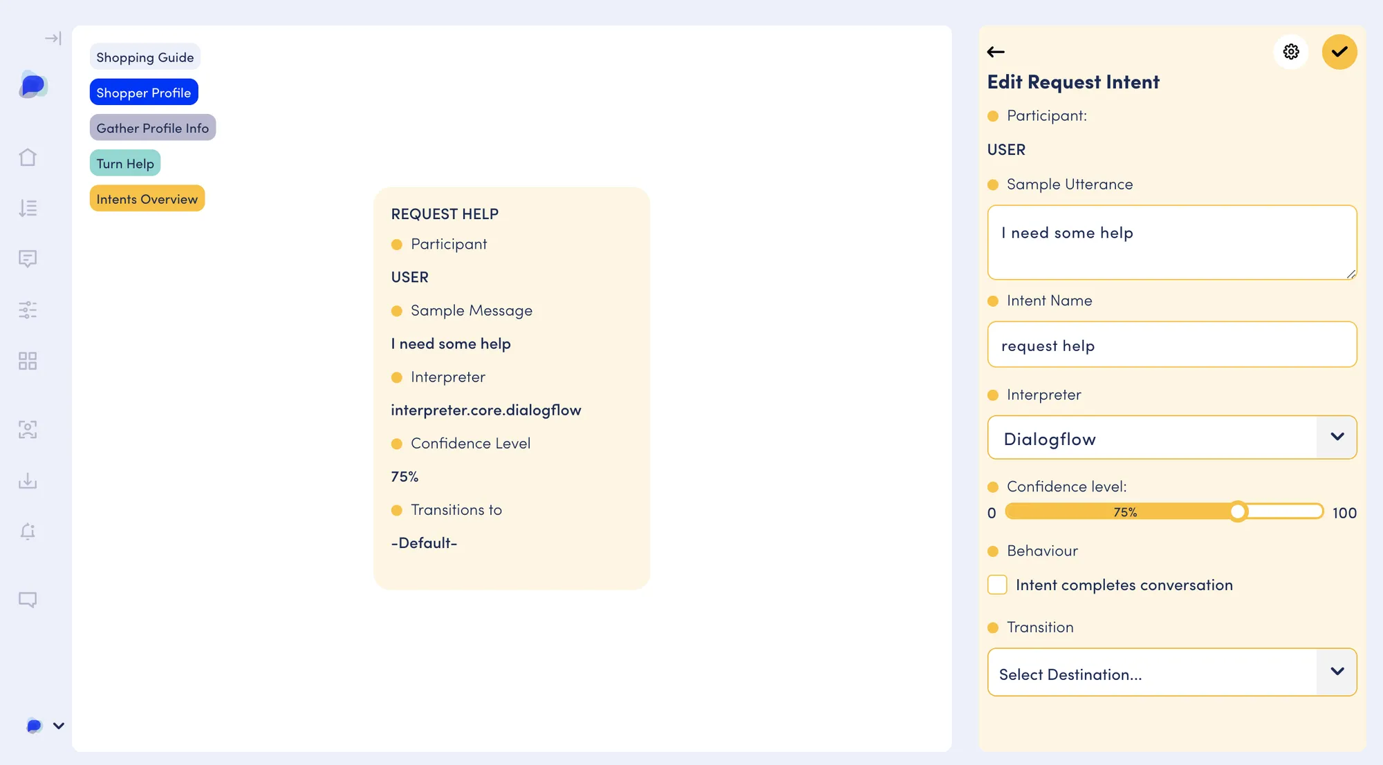 Request Help intent settings