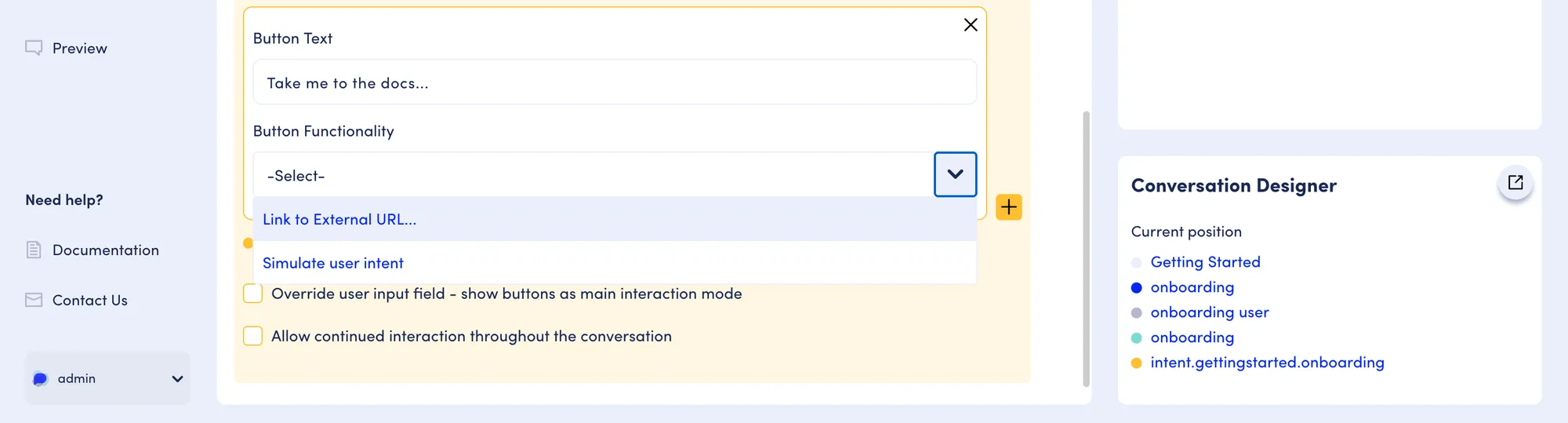 Button functionality: Options