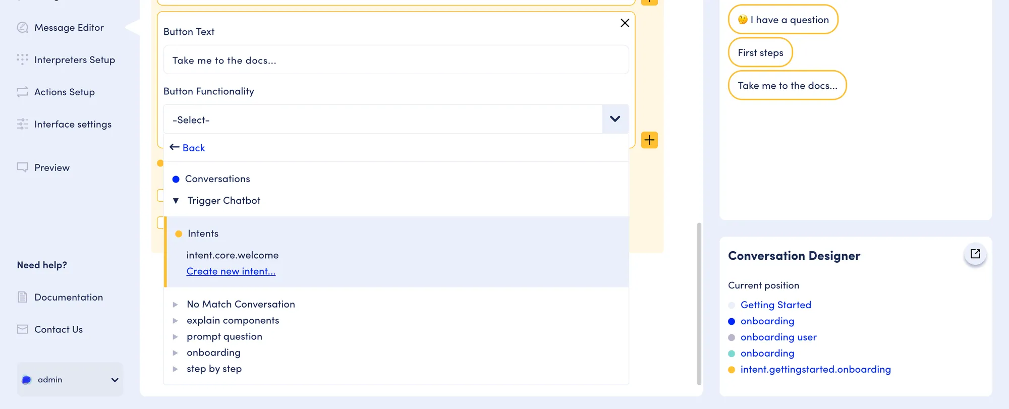 Message editor: Simulate user intent