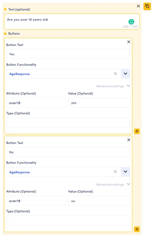 Adding button values through the message editor