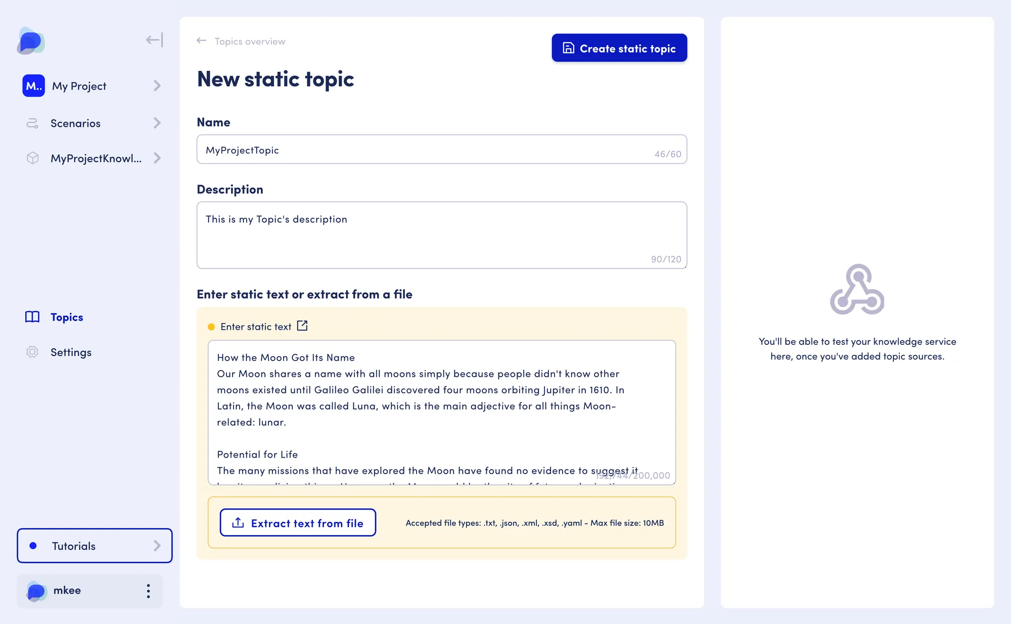 Creating a static topic