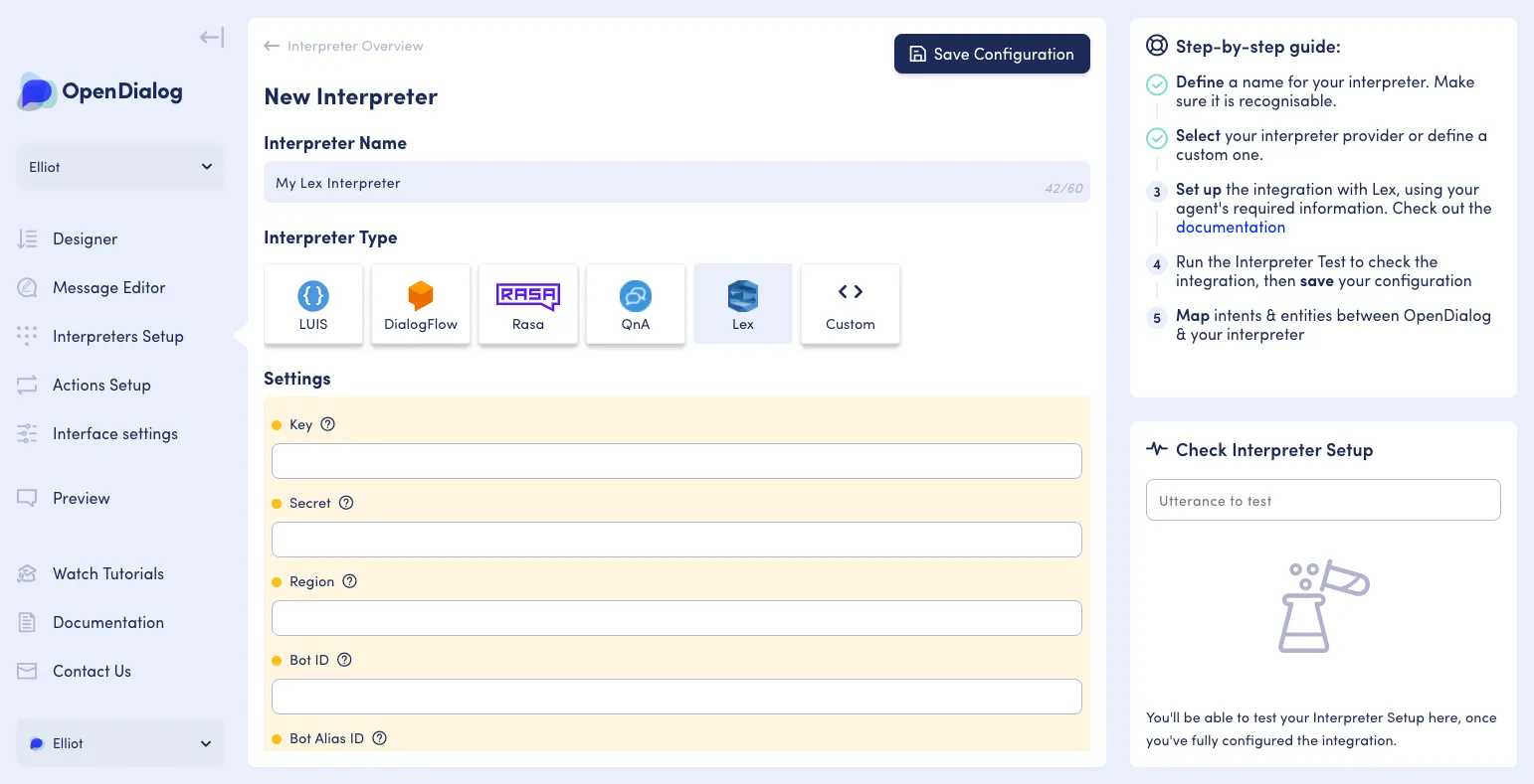 Interpreter screen